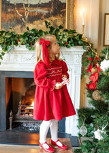 Katherine Johnson Dress Scarlet Needlecord with Tie a Ribbon In It Hand Smocking