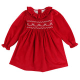 Katherine Johnson Dress Scarlet Needlecord with Tie a Ribbon In It Hand Smocking