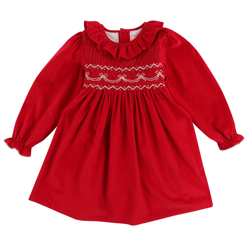 Katherine Johnson Dress Scarlet Needlecord with Tie a Ribbon In It Hand Smocking