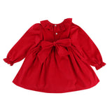 Katherine Johnson Dress Scarlet Needlecord with Tie a Ribbon In It Hand Smocking