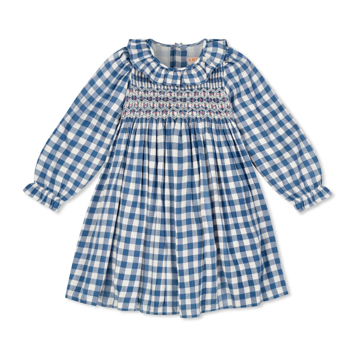 3-4 & 6-8y Katherine Johnson Dress Swedish Blue Herringbone with Pink Sky at Night Hand Smocking