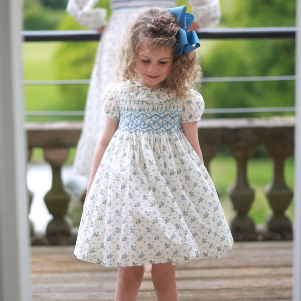 Katherine Johnson Dress Brunnera Blooms with Forget Me Not Hand Smocking