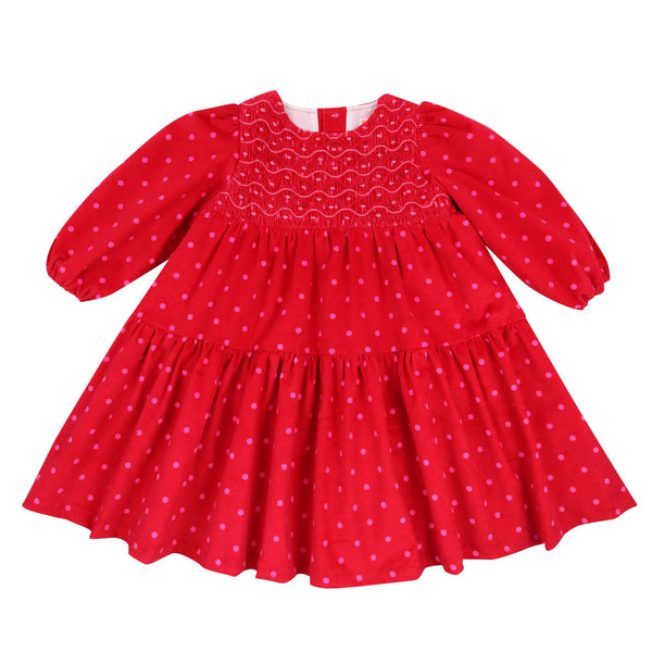 Margaret Graham Dress Letterbox Pop Needlecord with Candy Swirl Hand Smocking