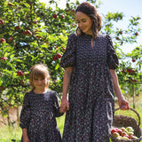 Margaret Graham Women's Dress Autumn Flowers Needlecord with Liquorice Allsorts Hand Smocking