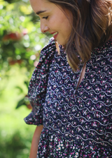 Margaret Graham Women's Dress Autumn Flowers Needlecord with Liquorice Allsorts Hand Smocking