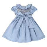 Margaret Special Occasion Dress Love in the Mist Cotton Sateen with Gold & Pearl Hand Smocking