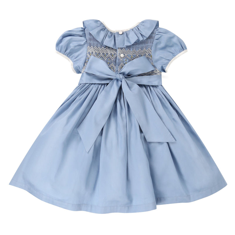 Margaret Special Occasion Dress Love in the Mist Cotton Sateen with Gold & Pearl Hand Smocking