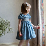 Margaret Special Occasion Dress Love in the Mist Cotton Sateen with Gold & Pearl Hand Smocking