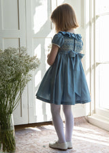 Margaret Special Occasion Dress Love in the Mist Cotton Sateen with Gold & Pearl Hand Smocking