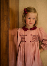 Margaret Thatcher Dress Dusty Rose Linen with Mulberry Hand Smocking