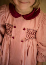 Margaret Thatcher Dress Dusty Rose Linen with Mulberry Hand Smocking