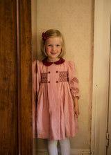 Margaret Thatcher Dress Dusty Rose Linen with Mulberry Hand Smocking