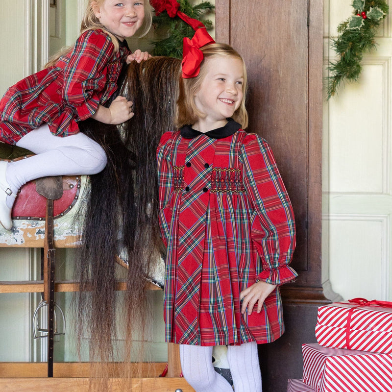 Margaret Thatcher Dress Red Royal Stewart with Nutcracker Hand Smocking