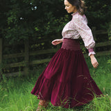 Marie Stopes Women's Skirt Mulberry Needlecord with Kir Royal Hand Smocking