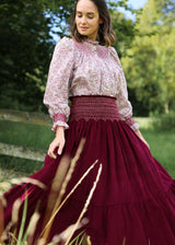 Marie Stopes Women's Skirt Mulberry Needlecord with Kir Royal Hand Smocking