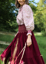 Marie Stopes Women's Skirt Mulberry Needlecord with Kir Royal Hand Smocking