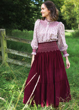 Marie Stopes Women's Skirt Mulberry Needlecord with Kir Royal Hand Smocking