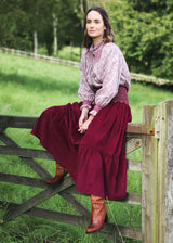 Marie Stopes Women's Skirt Mulberry Needlecord with Kir Royal Hand Smocking
