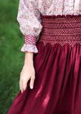 Marie Stopes Women's Skirt Mulberry Needlecord with Kir Royal Hand Smocking
