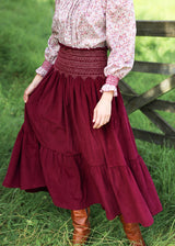 Marie Stopes Women's Skirt Mulberry Needlecord with Kir Royal Hand Smocking