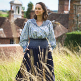 Marie Stopes Women's Skirt Swallowtail Needlecord with Swedish Blue Hand Smocking