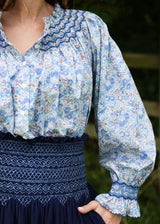 Marie Stopes Women's Skirt Swallowtail Needlecord with Swedish Blue Hand Smocking