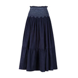 Marie Stopes Women's Skirt Swallowtail Needlecord with Swedish Blue Hand Smocking