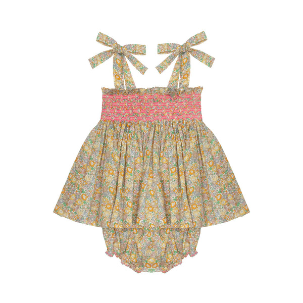 1-2 & 2-3y Maya Blouse and Bloomer Set with Pomelo Paradise Hand Smocking made with Liberty Michelle Yellow