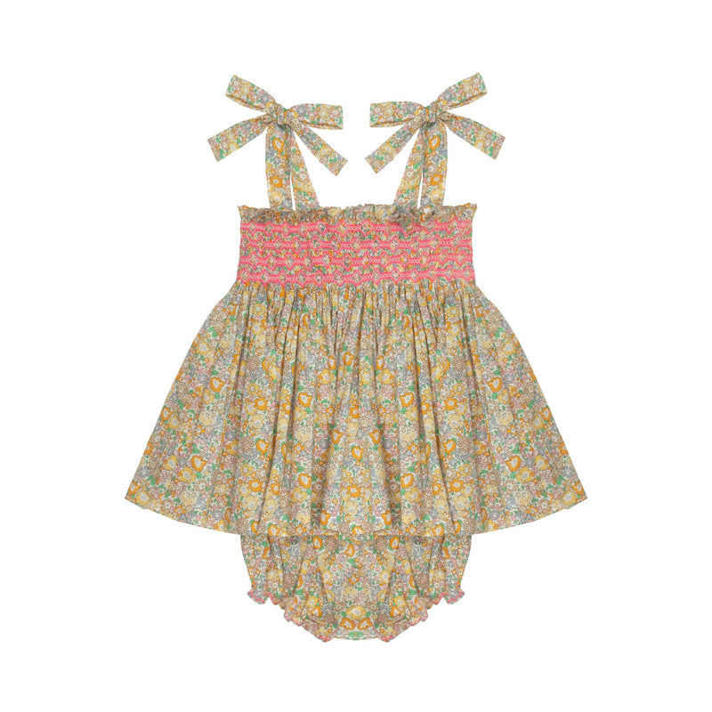 1-2 & 2-3y Maya Blouse and Bloomer Set with Pomelo Paradise Hand Smocking made with Liberty Michelle Yellow