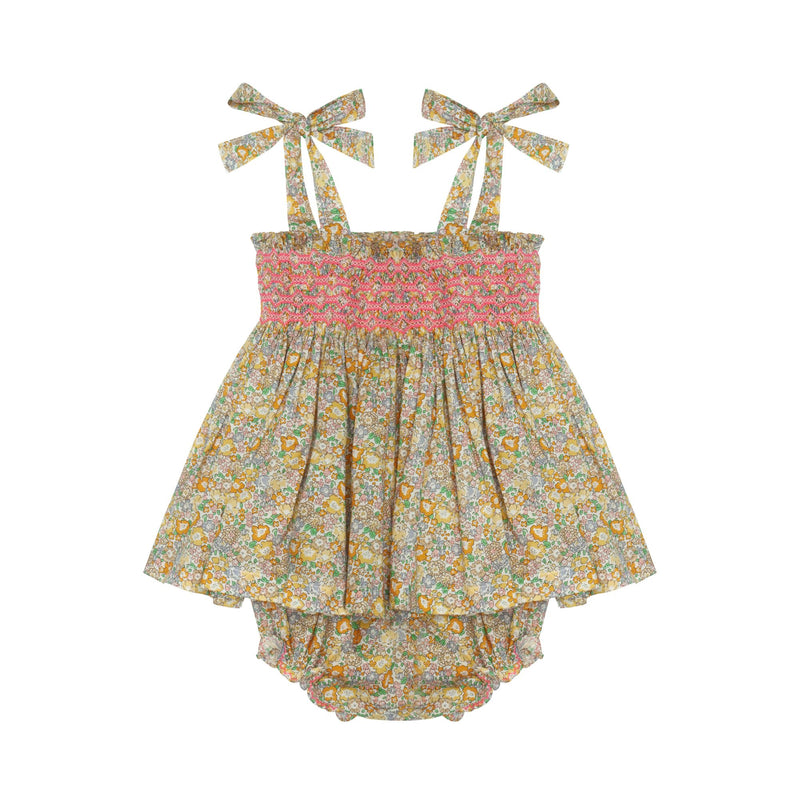 1-2 & 2-3y Maya Blouse and Bloomer Set with Pomelo Paradise Hand Smocking made with Liberty Michelle Yellow
