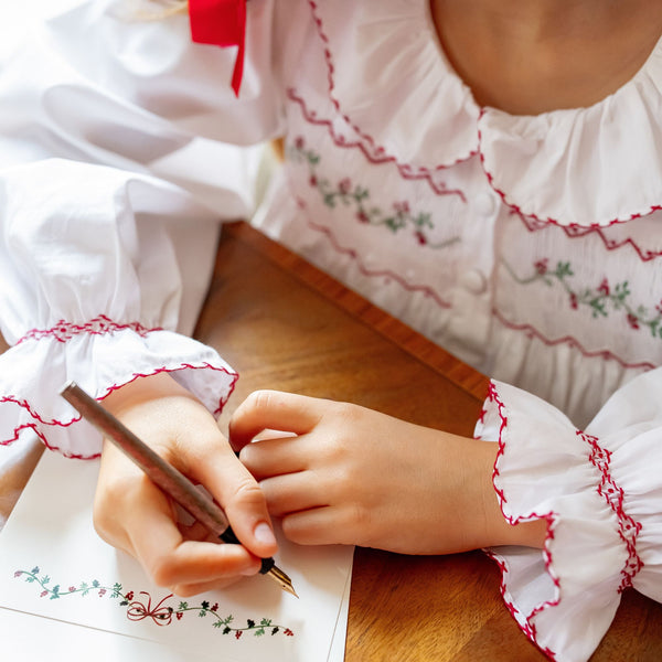 Memo Press x Smock London Nightingale Dress Moonstone with Garland Hand Smocking