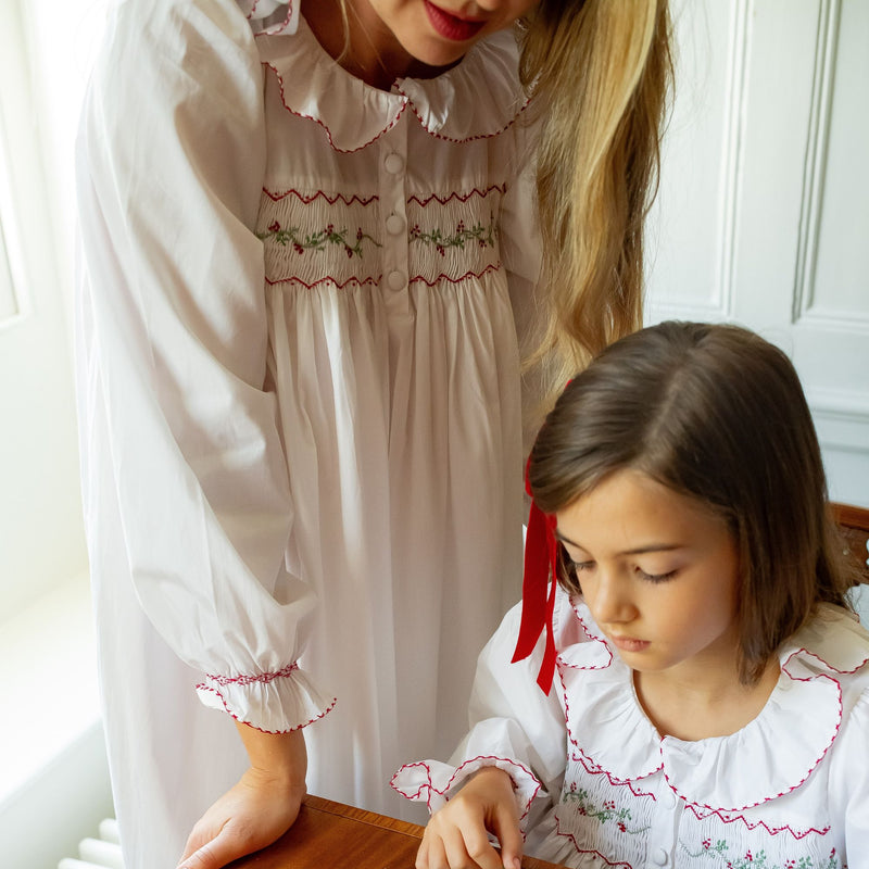 Memo Press x Smock London Women's Nightingale Dress Moonstone with Garland Hand Smocking