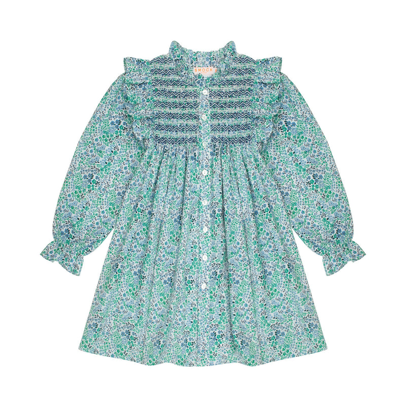 Mirabai Dress Forget Me Not Floral with Sailor Stripe Hand Smocking