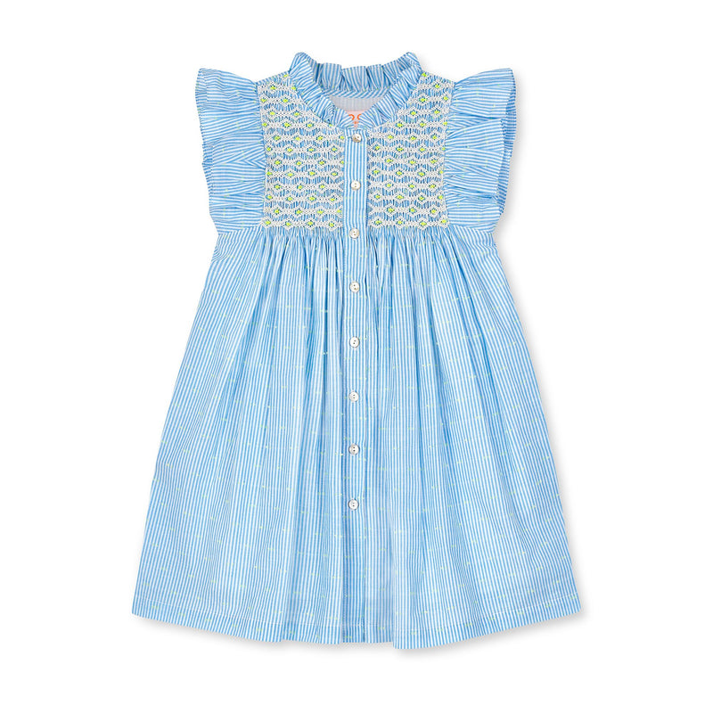 Mirabai Dress Lemon Spot Stripe with Lemon Soda Hand Smocking