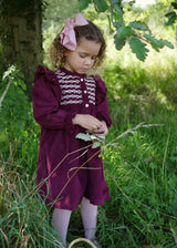 Mirabai Dress Mulberry Needlecord with Heather Haze Hand Smocking