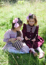 Mirabai Dress Mulberry Needlecord with Heather Haze Hand Smocking