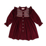 Mirabai Dress Mulberry Needlecord with Heather Haze Hand Smocking