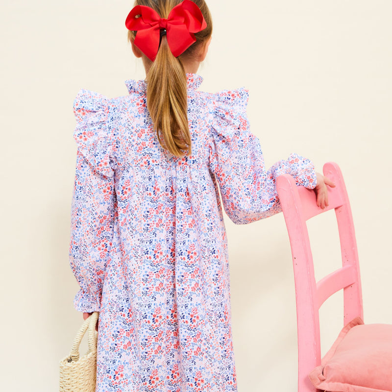 Mirabai Dress Petunia Floral with Rose White and Rose Red Hand Smocking