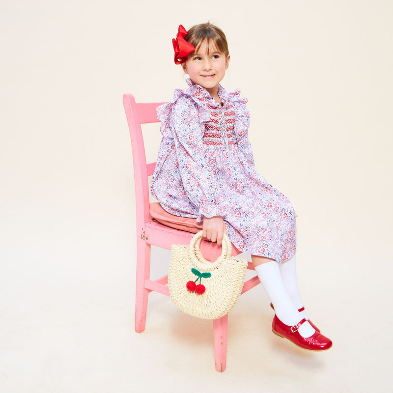 Mirabai Dress Petunia Floral with Rose White and Rose Red Hand Smocking