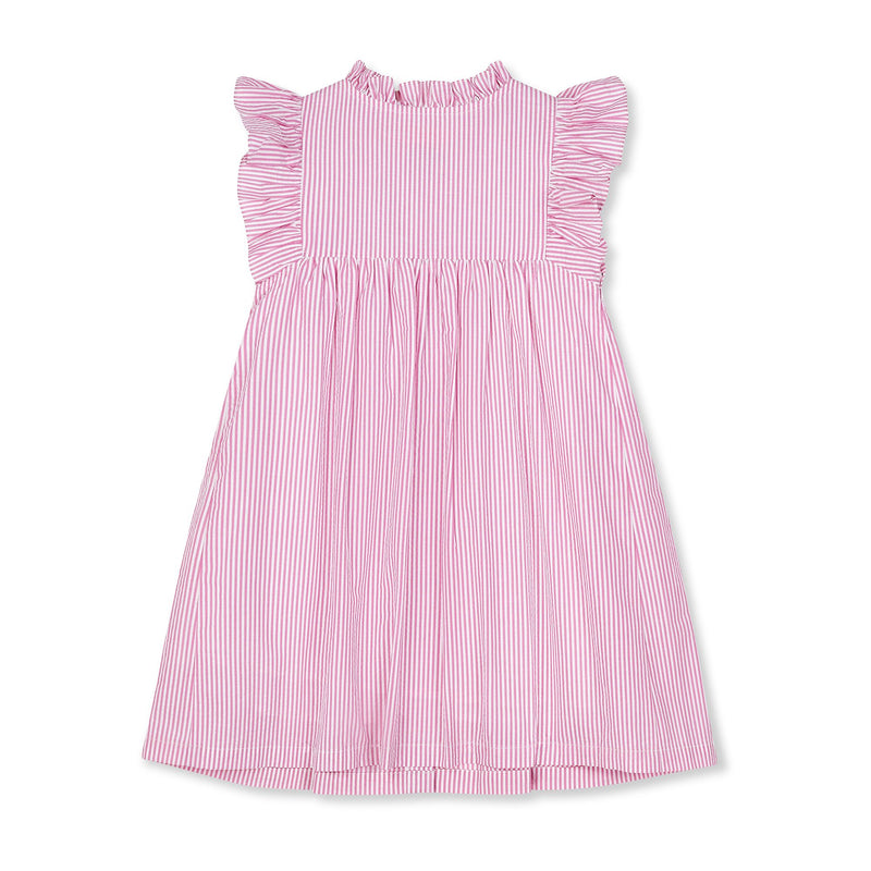 Mirabai Dress Raspberry Stripe Seersucker with Cool-Ade Hand Smocking