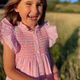 Mirabai Dress Raspberry Stripe Seersucker with Cool-Ade Hand Smocking