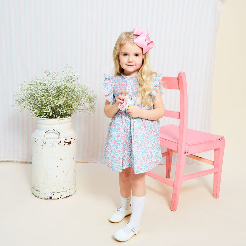 Mirabai Dress made with Summer Meadow Hand Smocking made with Liberty Annabella