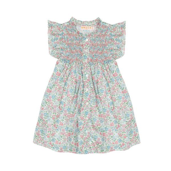 Mirabai Dress made with Summer Meadow Hand Smocking made with Liberty Annabella