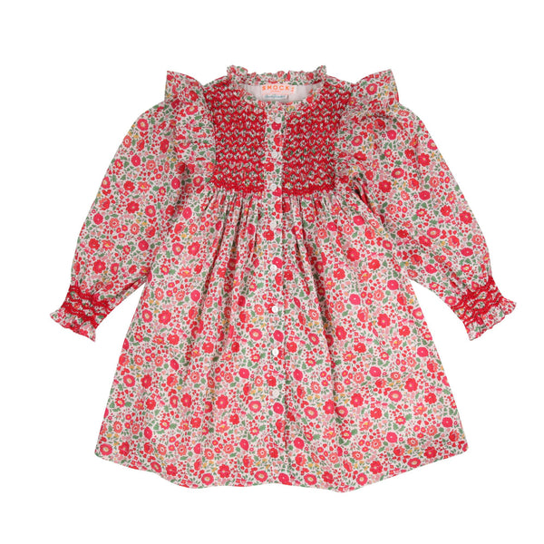 Mirabai Dress with Poinsettia Hand Smocking made with Liberty D'anjo Fabric
