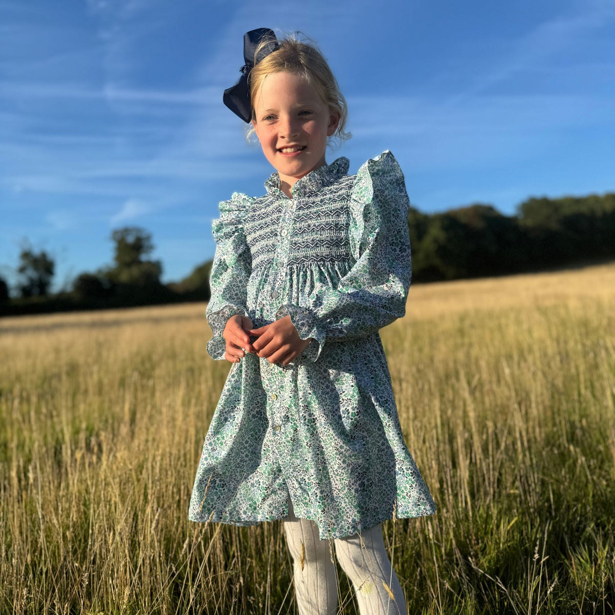 6 8y Mirabai Dress Forget Me Not Floral Sailor Stripe Hand Smocking