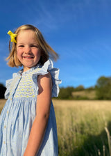 Mirabai Dress Lemon Spot Stripe with Lemon Soda Hand Smocking