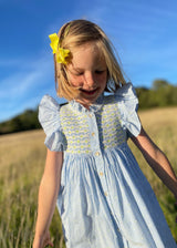 Mirabai Dress Lemon Spot Stripe with Lemon Soda Hand Smocking