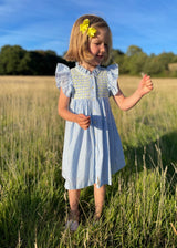 Mirabai Dress Lemon Spot Stripe with Lemon Soda Hand Smocking