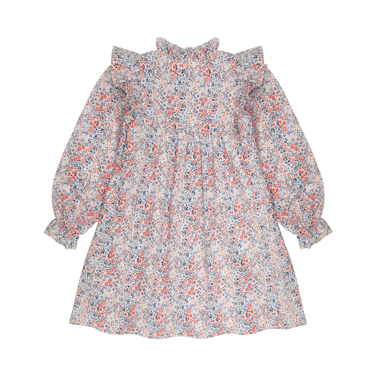 3-4 & 6-8y Mirabai Dress Petunia Floral with Rose White and Rose Red Hand Smocking