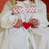 Nightingale Girl's Dress Moonstone with Red Hearts Hand Smocking